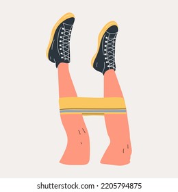 Fitness  exercises with a rubber band - isolated on a white background - flat style - art vector.