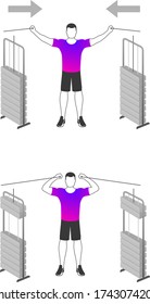 Fitness exercises for strong and beautiful Back and Biceps. Fitness, Aerobic and workout exercise in gym. Vector of gym icons in line style isolated on white background. People in gym. Gym equipment