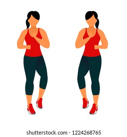 Fitness exercises for strong and beautiful body. Fitness, Aerobic and workout exercise in gym. Vector set of gym icons in line style isolated on white background. People in gym. Gym equipment.