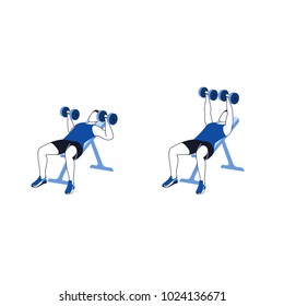 Fitness exercises for strong and beautiful chest. Fitness, Aerobic and workout exercise in gym. Vector set of gym icons in line style isolated on white background. People in gym. Gym equipment.