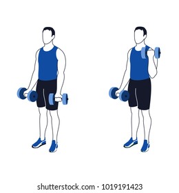 Fitness exercises for strong and beautiful hands. Fitness, Aerobic and workout exercise in gym. Vector set of gym icons in line style isolated on white background. People in gym. Gym equipment.