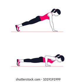 Fitness exercises for strong and beautiful hands. Fitness, Aerobic and workout exercise in gym. Vector set of gym icons in line style isolated on white background. People in gym. Gym equipment.