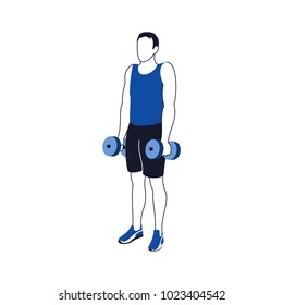 Fitness exercises for strong and beautiful shoulder. Fitness, Aerobic and workout exercise in gym. Vector set of gym icons in line style isolated on white background. People in gym. Gym equipment.
