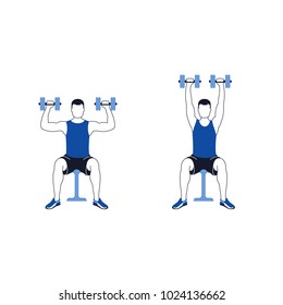 Fitness exercises for strong and beautiful shoulder. Fitness, Aerobic and workout exercise in gym. Vector set of gym icons in line style isolated on white background. People in gym. Gym equipment.