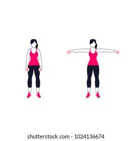 Fitness exercises for strong and beautiful shoulder. Fitness, Aerobic and workout exercise in gym. Vector set of gym icons in line style isolated on white background. People in gym. Gym equipment.