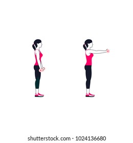 Fitness exercises for strong and beautiful shoulder. Fitness, Aerobic and workout exercise in gym. Vector set of gym icons in line style isolated on white background. People in gym. Gym equipment.