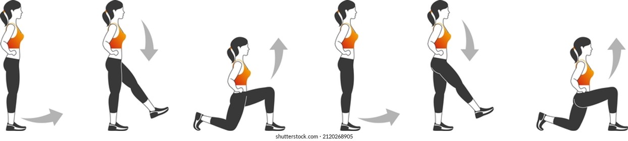 Fitness exercises for strong and beautiful woman. Fitness, Aerobic and workout exercise in gym. Vector set of gym icons in line style isolated on white background. People in gym. Gym equipment.