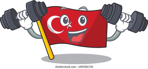 Fitness flag turkey character on shaped cartoon
