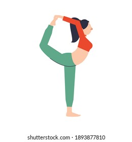 Fitness flat icon with lady doing yoga asana vector illustration