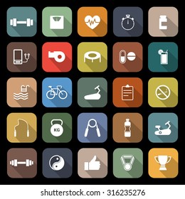 Fitness flat icons with long shadow, stock vector