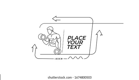 Fitness Flat linear promotion geometric shapes banner, scroll,  sticker, badge, price tag, poster.