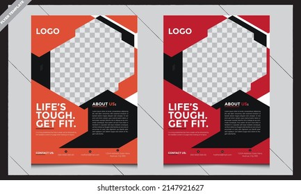 Fitness Flyer Template, Gym Flyer, Brochure Template, Fitness and Exercise Poster, Geometric Flyer Layout, Fitness Center Or Other Sports Event, bodybuilder Flyer Design, Fitness Center, Poster.