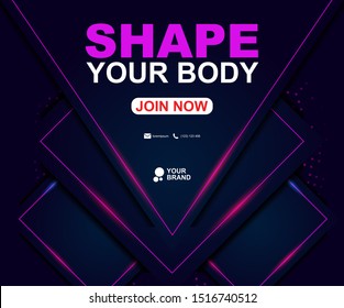Fitness flyer template. Poster template for fitness center. Modern fitness and gym brochure collection. Modern dark abstract design geometric background.