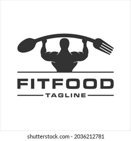 Vector de logotipo de alimentos para fitness. Ilustración del diseño del logotipo de gimnasio