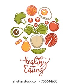 Fitness food poster of sports healthy diet food nutrition icons.