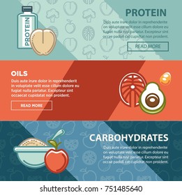 Fitness food and sports healthy diet nutrition products supplements vector flat poster