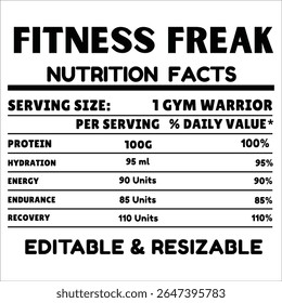 Rótulo de Informações Nutricionais de Freak de Fitness