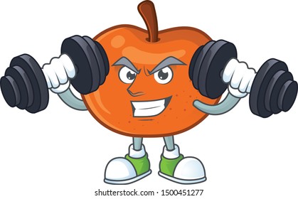 Fitness fresh tangerine juicy in cartoon character.