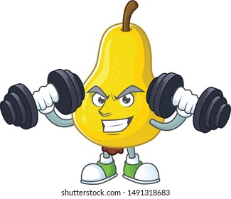 Fitness fruit pear cartoon character with mascot