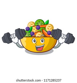Fitness fruit salad in glass bowl cartoon