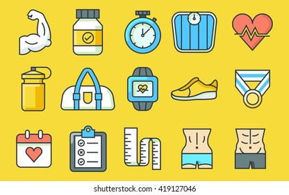 Fitness General Illustrations Set - Flat Icon