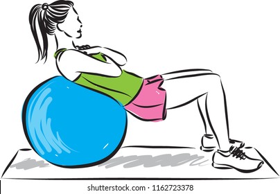 fitness girl with ball vector illustration