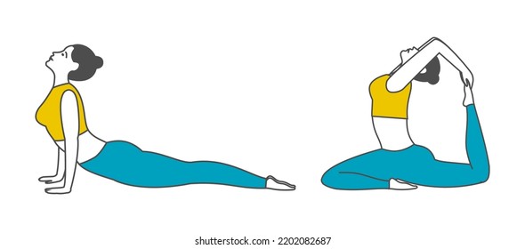 Fitness girl, character drawn in doodle style. Isolated vector illustration. Self-development and stretching.