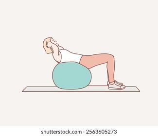 Fitness girl doing abs with elastic ball .Hand drawn style vector design illustrations.	