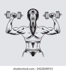 A fitness girl with gym dumble vector illustration graphic