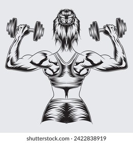 A fitness girl with gym dumble vector illustration graphic