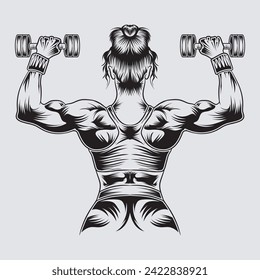 A fitness girl with gym dumble vector illustration graphic