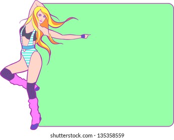 fitness girl jumping on a green background