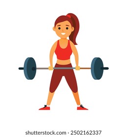 Fitness Girl Lifting Heavy Barbell Vector Illustration - Cartoon Clipart and Line Art Design