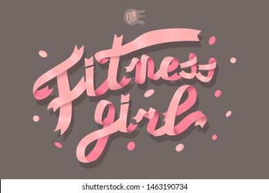 Fitness Girl. Ribbon 3D Letters. Card For Social Networking Sites. Celebration