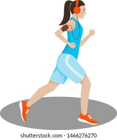 Fitness Girl Running In Headphones. 