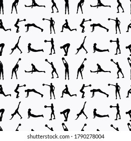 Fitness Girl silhouette seamless pattern vector illustration