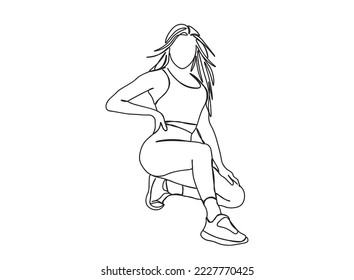 Fitness Girl Single line art drawing, black and white minimal Vector illustration. for Logo, Wall décor
