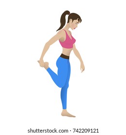 Fitness girl stretching out the quads. Vector