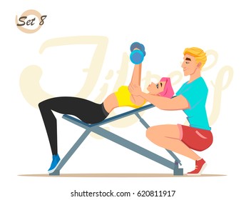 Fitness girl with trainer. Healthy lifestyle. Workout set