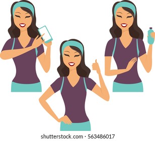 Fitness girl using smart device character set