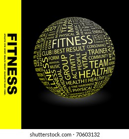 FITNESS. Globe with different association terms.