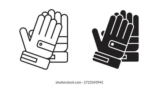 Esquema del icono de los guantes de la aptitud y muestra sólida del Vector, pictogramas lineales
