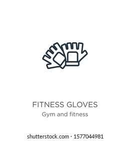 Fitness gloves icon. Thin linear fitness gloves outline icon isolated on white background from gym and fitness collection. Line vector sign, symbol for web and mobile