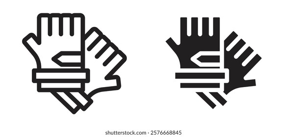 Fitness Gloves icons in outline and stroke versions