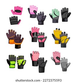 fitness gloves set cartoon. exercise health, gym fit, workout sport, lifting weight, power fitness gloves vector illustration