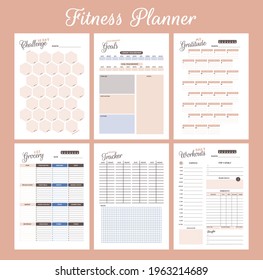 Fitness goal planner printable. Minimalist and Clean Design. Vector Illustration