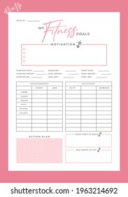 Fitness goal planner printable. Minimalist and Clean Design. Vector Illustration