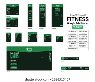 Banner de publicidad en Google de fitness impulsa el rendimiento con plantilla de entrenamiento de gimnasia moderna