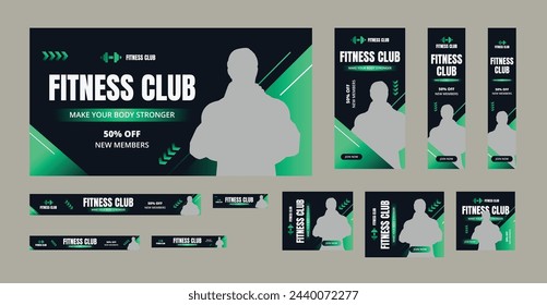 Conjunto de anuncios de banner web de Google de fitness, conjunto de banner con banner web de deportes para publicaciones en redes sociales