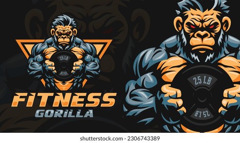 Fitness gorilla vector logo design template, gym logo template, fitness center mascot character